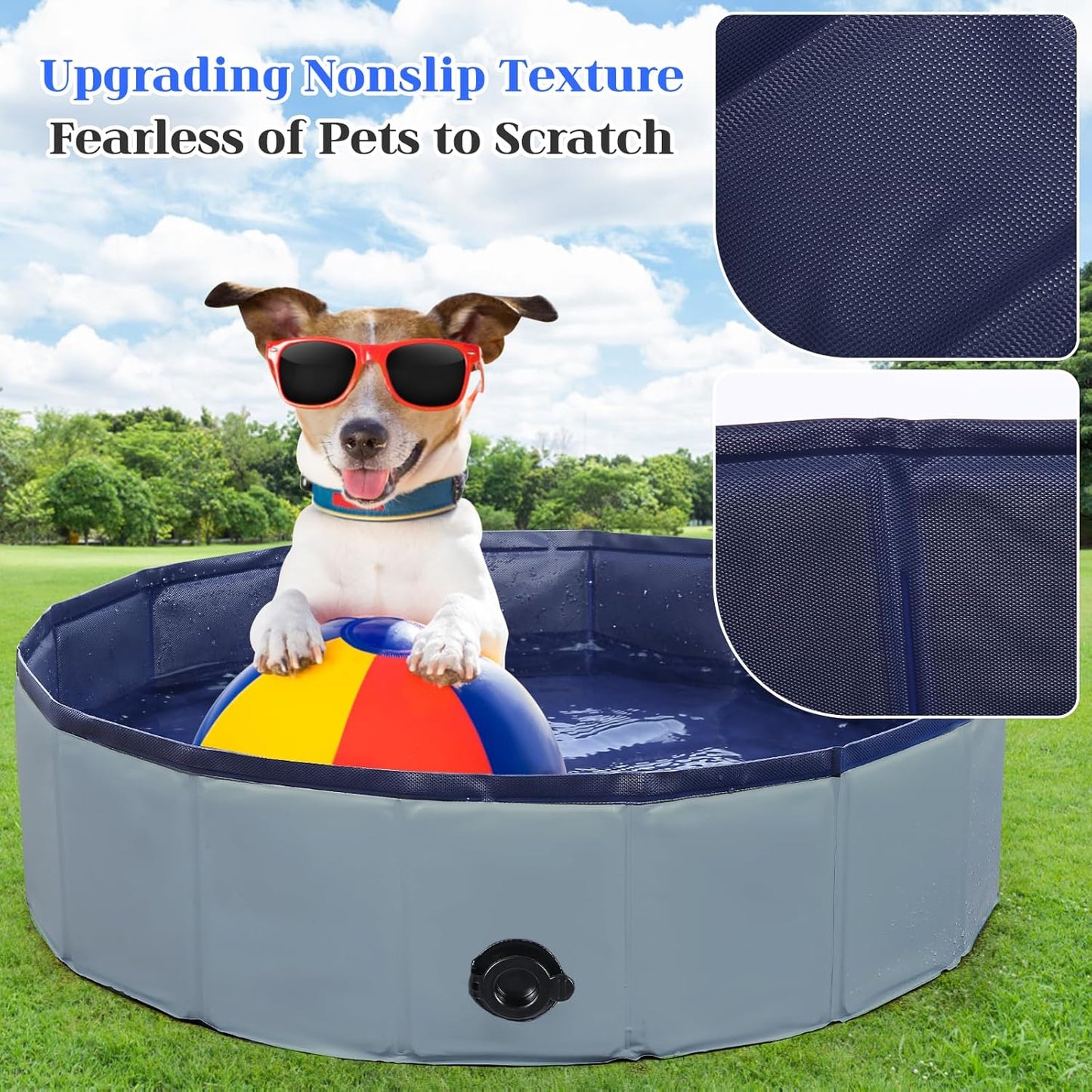 Foldable Dog Bath Swimming Pool Plastic Kiddie Pool Professional Tub Collapsible Grooming Bathtub for Pets Kids Baby and Toddler, 32 x 8 Inches Gray