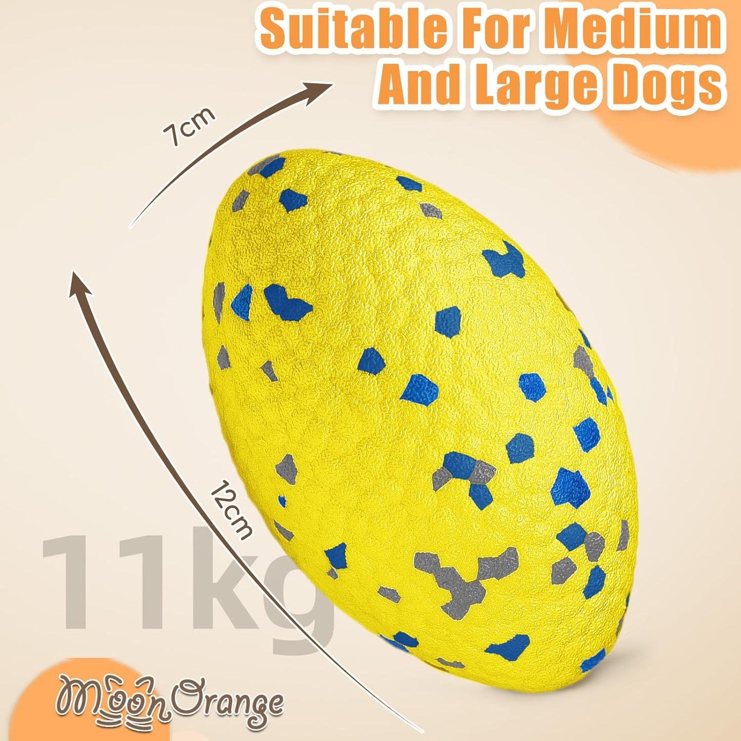 4.72" Indestructible Large Rugby Balls for Aggressive Chewers Durable Olive Bouncy Interactive Football Toy for Dogs Fetch Game Lightweight Floating Outdoor Training, Yellow