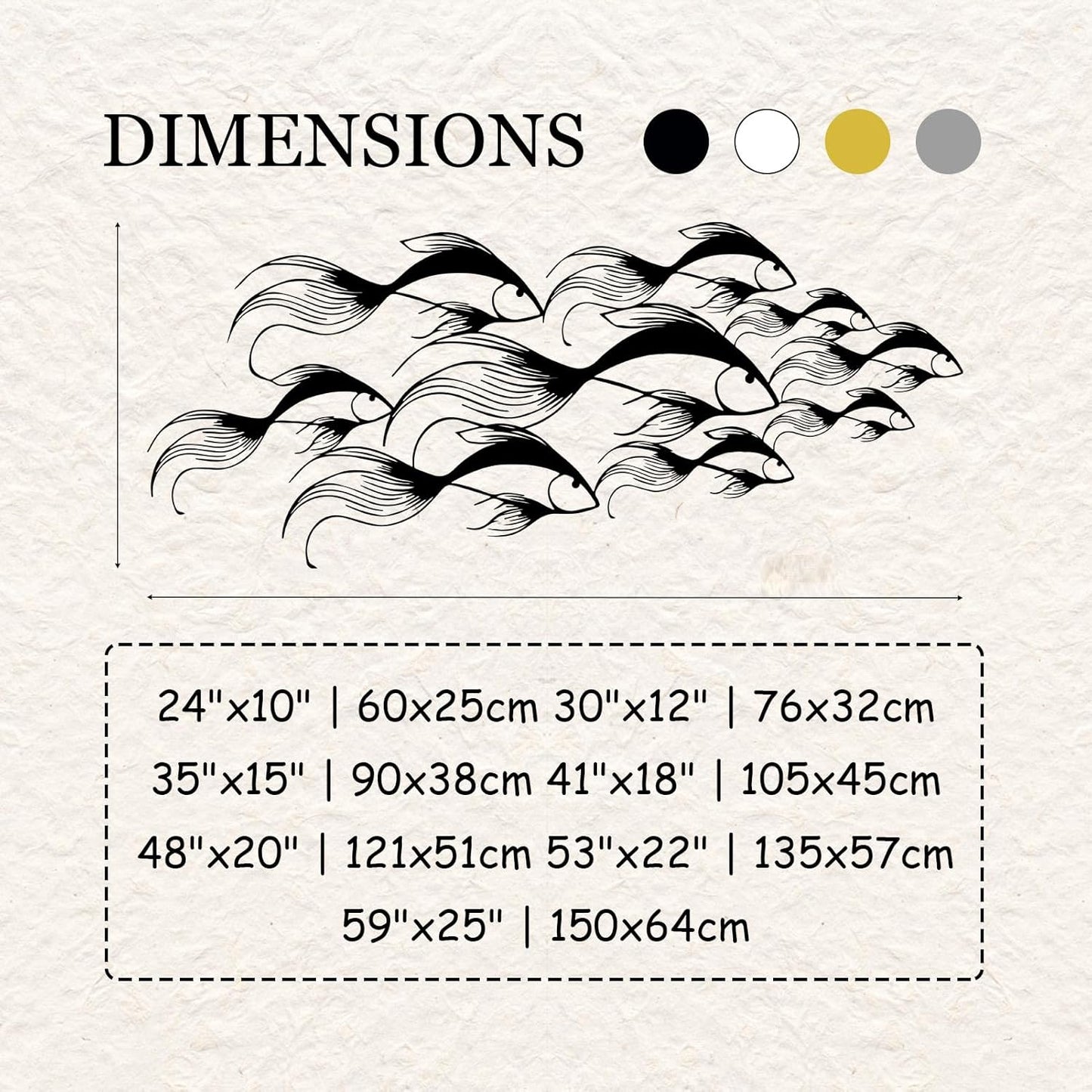 School of Fish Metal Wall Art, Metal Fish Wall Decor, Sea Life Wall Art, Large Nautical Wall Hanging, Modern Beach House Wall Decor, Ocean Themed Artwork for Bathroom (Gold, 35"x15" | 90x38cm)