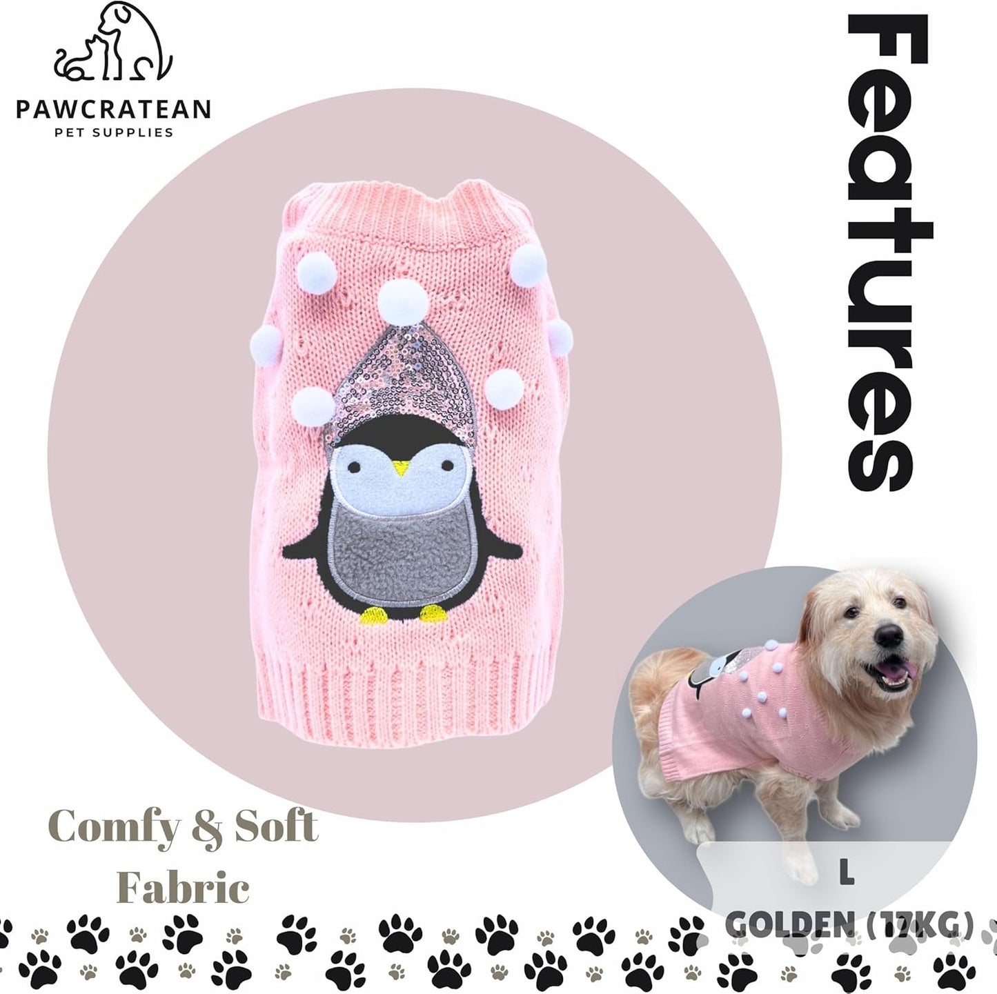 Cute Sweater for Dogs and Cats Soft Flannel Pet Outfit Warm and Cozy Animal Hoodie Small to Large Pet Clothes for Halloween Parties and Everyday Wear (Large, Pink Pinguin)