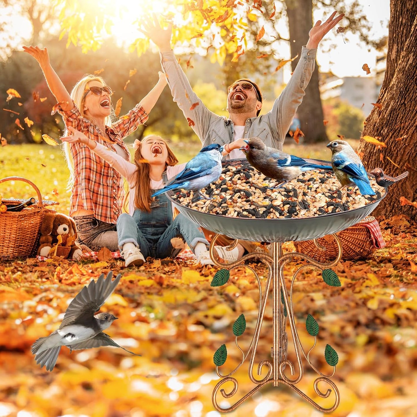 13" Diameter Vintage Metal Bird Bath, Birdbaths with Cast Iron Pedestal, Large Antique Bird Feeder for Outdoors Garden Patio Decor (Copper Lotus)