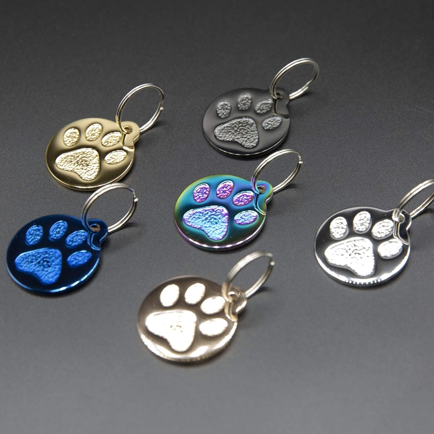 Engraved Pet Tag for Dogs and Cats - Personalized Front & Back up to 4 Lines of Text Custom Engraved ID, Round Paw Print Solid Plating Stainless Steel Silver Regular