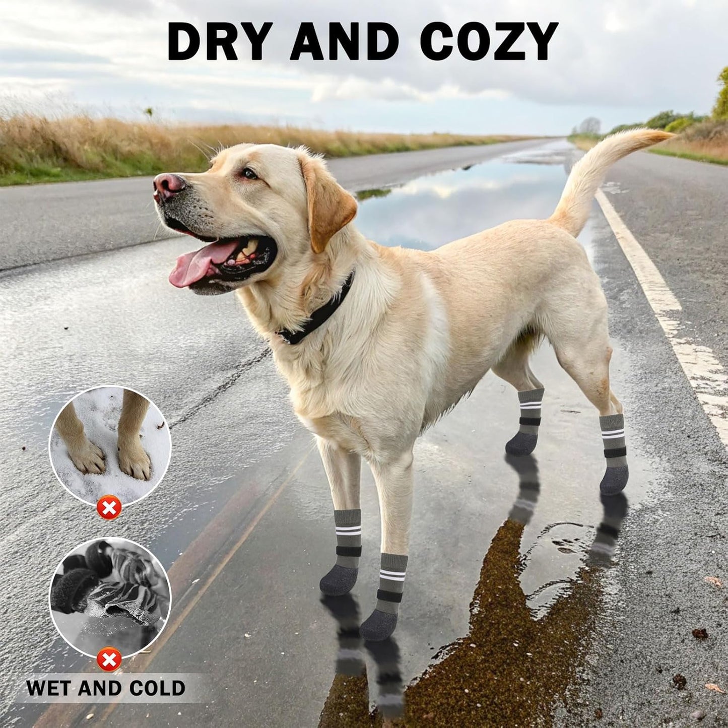 SCENEREAL Anti Slip Dog Boots & Paw Protectors for Hardwood Floor, Extended Dog Socks to Prevent Licking Paws, Waterproof Pet Snow Rain Shoe for Winter Small Puppy Senior Dogs, Grey S