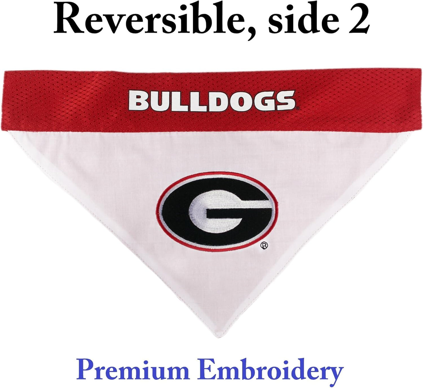 Pets First Collegiate Pet Accessories, Reversible Bandana, Georgia Bulldogs, Large/X-Large,Red/White