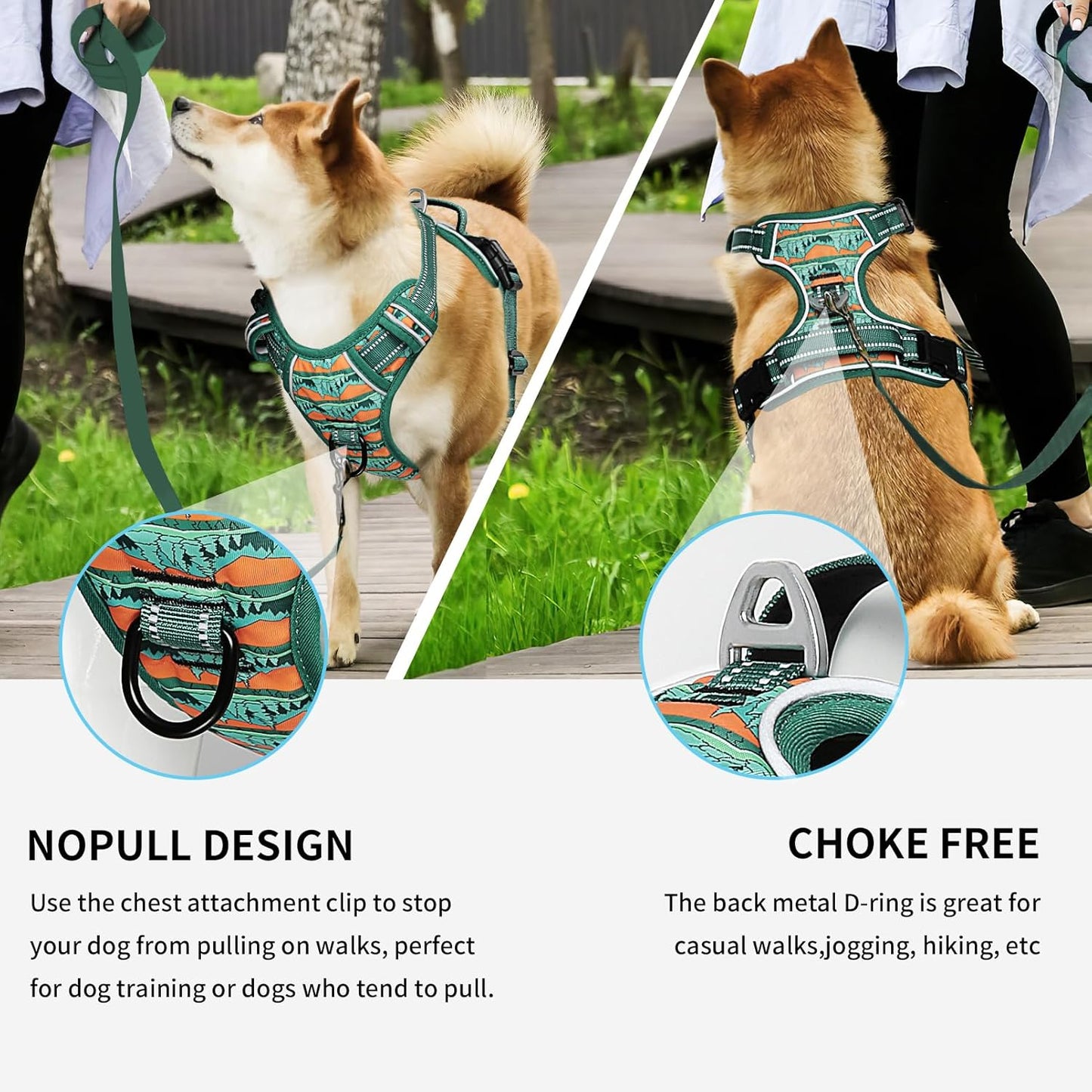 Timos No Pull Dog Harness,No Choke Front Clip Dog Reflective Harness,Adjustable Soft Padded Pet Vest with Easy Control Handle for Large Dogs,Wilderness,L