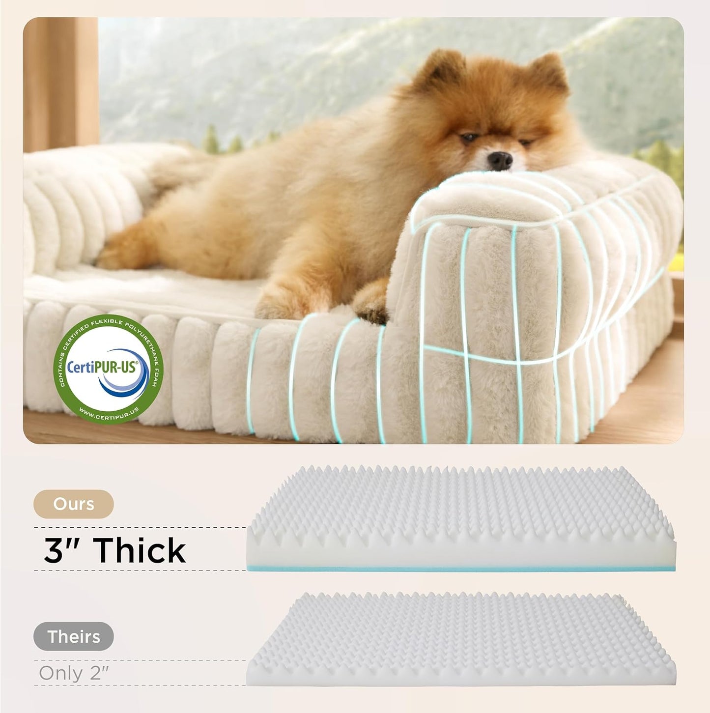 Bedsure Orthopedic Dog Bed for Small Dogs, Waterproof Memory Foam Small Pet Beds with Sides, Non-Slip Bottom and Egg-Crate Foam Medium Dog Couch Sofa with Washable Removable Corduroy Cover, Cream