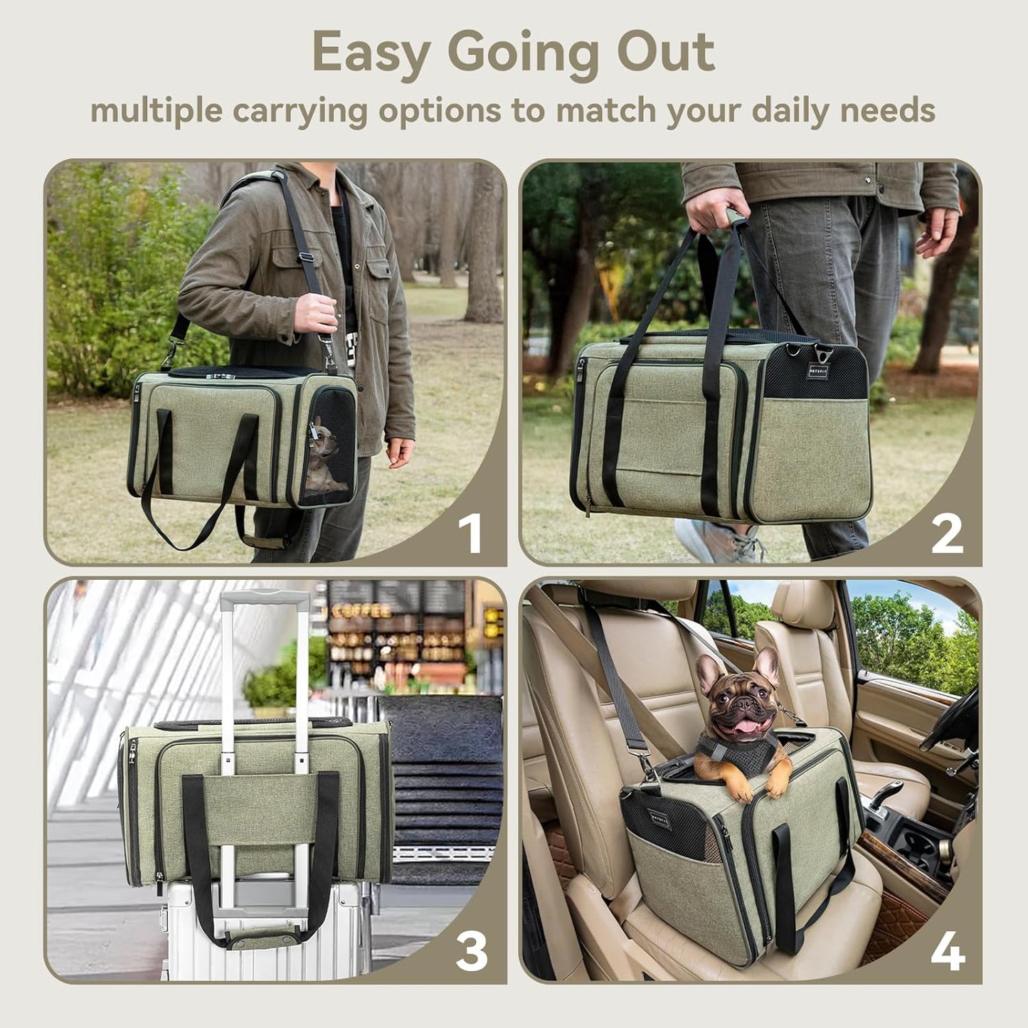 Petsfit Expandable Cat Carrier Dog Carrier, Soft-Sided Portable Pet Travel Carrier, Removable Soft Plush mat and Pockets, Locking Safety Zippers, 19x12x12 Inches