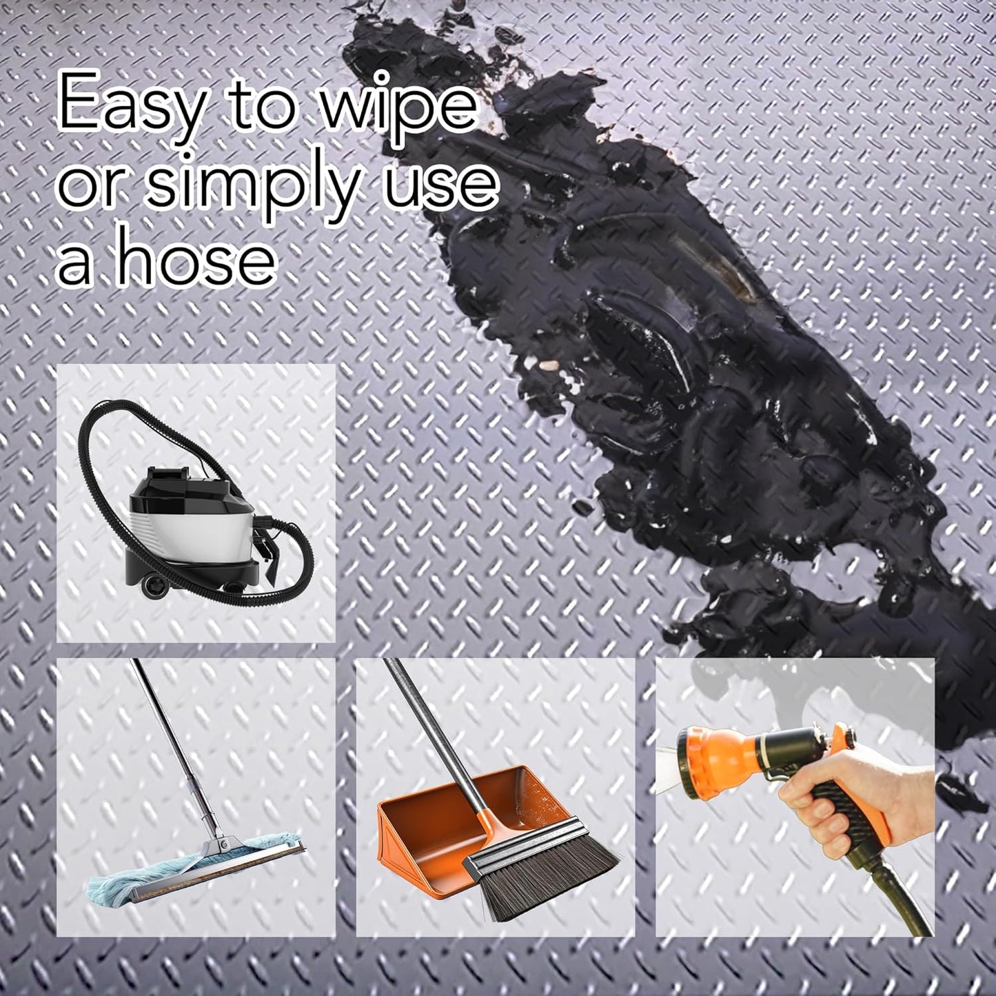 RESILIA Heavy Duty Garage Floor Runner & Protector Mat - Slip Resistant Diamond Plate PVC Mats - Water, Spill, & Stain Resistant, Silver (4 feet x 8 feet)