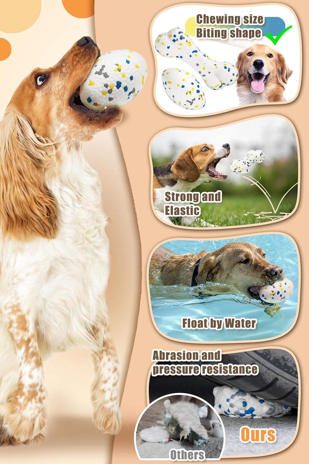 4.72" Indestructible Large Rugby Balls for Aggressive Chewers Durable Olive Bouncy Interactive Football Toy for Dogs Fetch Game Lightweight Floating Outdoor Training, White