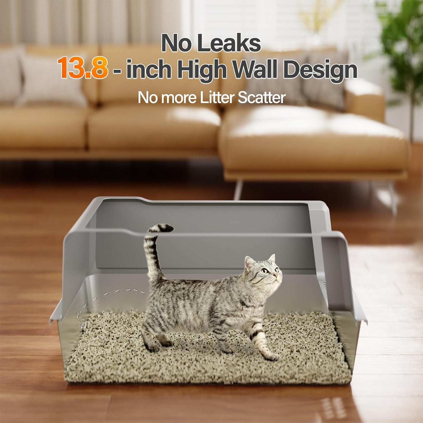 Stainless Steel Jumbo Open Cat Litter Box, XXXL 28"x20.5"x14" for Large Cats & Multi-Cat Households, Anti-Leakage High Walls & Non-Slip Base, Non-Sticky, Easy Clean Durable Metal Litter Pan