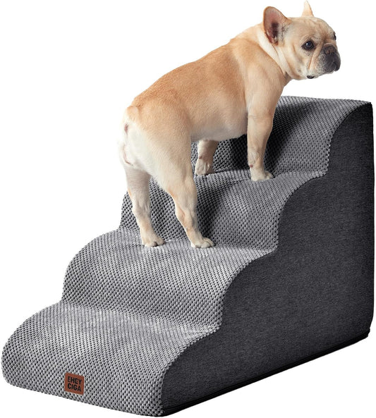 EHEYCIGA Curved Dog Stairs Ramp for High Beds 19.7" H, 4-Step Dog Steps for Small Dogs and Cats, Pet Stairs for High Bed Climbing, Non-Slip Balanced Pet Step Indoor, Grey