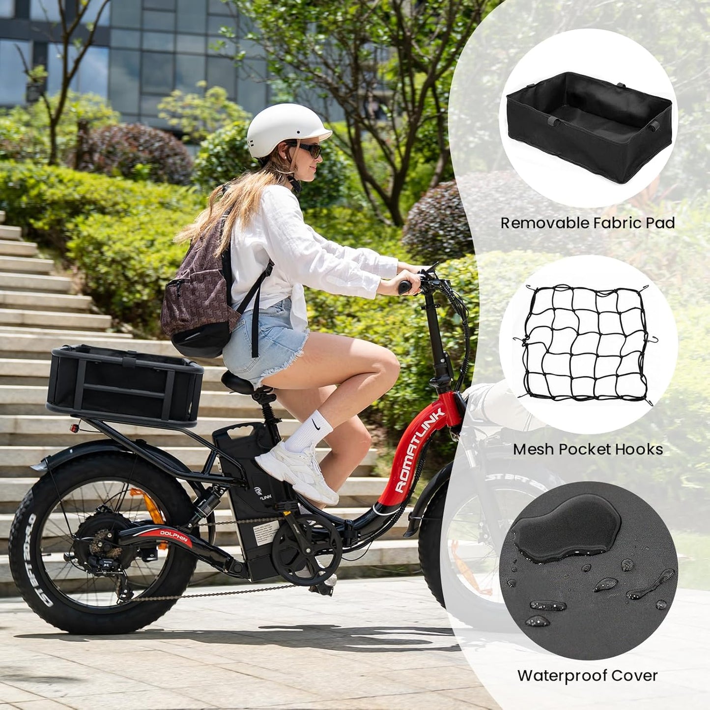 AWQM Large Ebike Basket, Waterproof Metal Electric Bicycle Basket, Quick Assemble Bike Accessories Rear Cargo Rack for Picnic, Pet, Sports