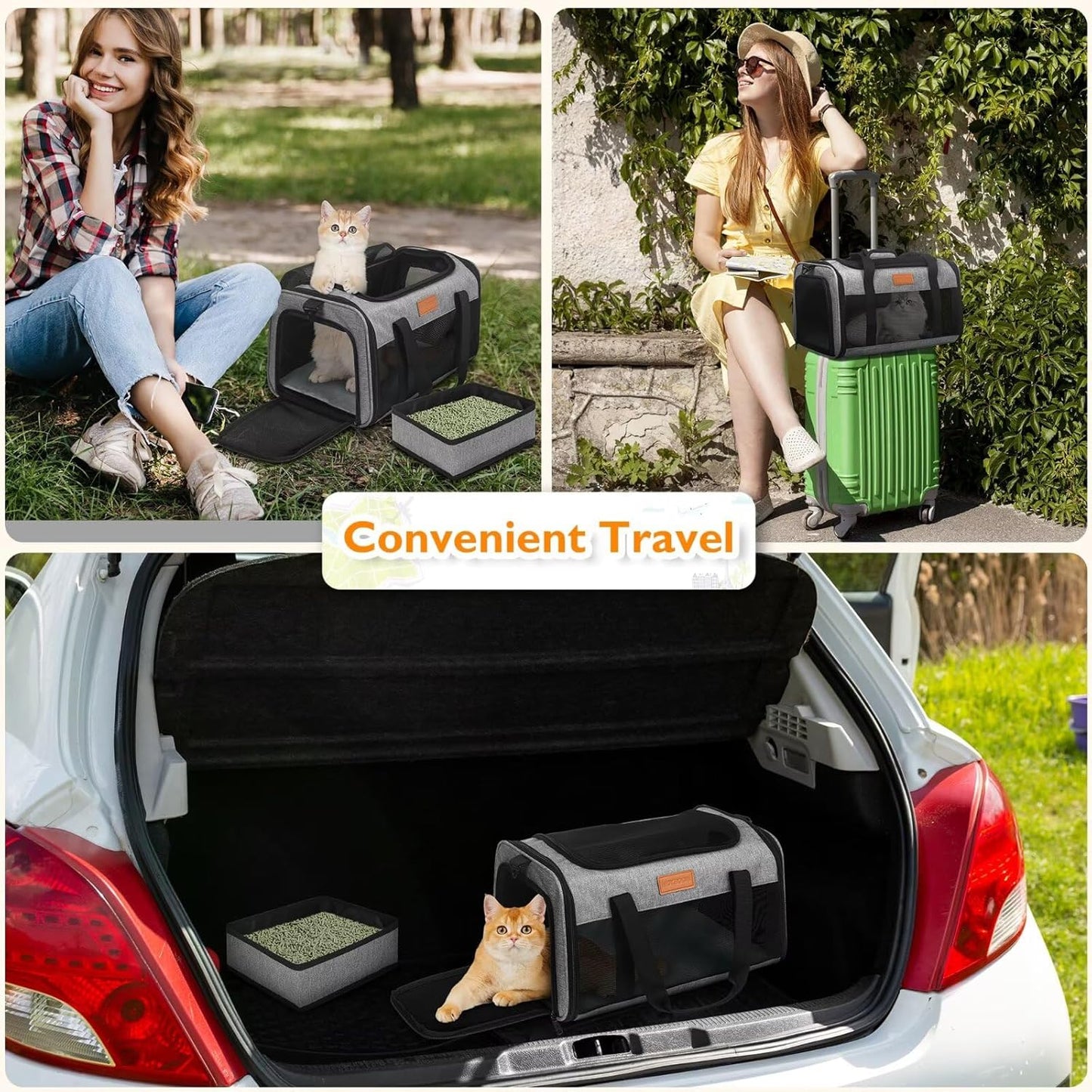 PETUX Pet Carrier Airline Approved, 17"x11"x9.5" Cat Carrier Soft with Anti-Scratch Mesh for Small Cats up to 12 lb, Top Open Portable Dog Carriers with Little Box for Puppy up to 10 lb (Grey)