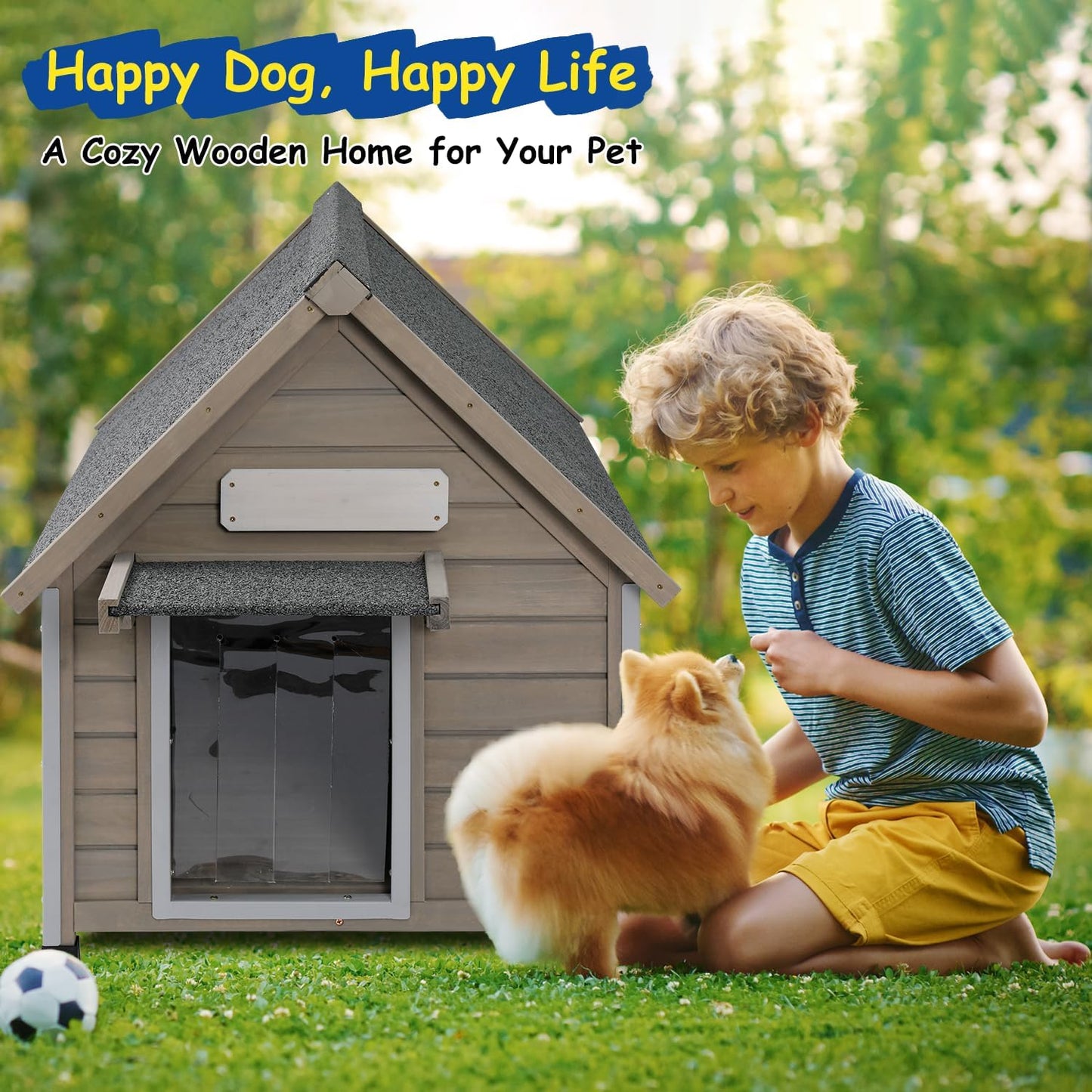 Outdoor Dog House Waterproof for Medium Small Dogs with Anti-Chewing Iron Frame, Adjustable Vent Window, Indoor & Outdoor Doghouse Kennel Puppy Shelter, Easy Clean and Assemble (26" L*31.9" W*32" H)