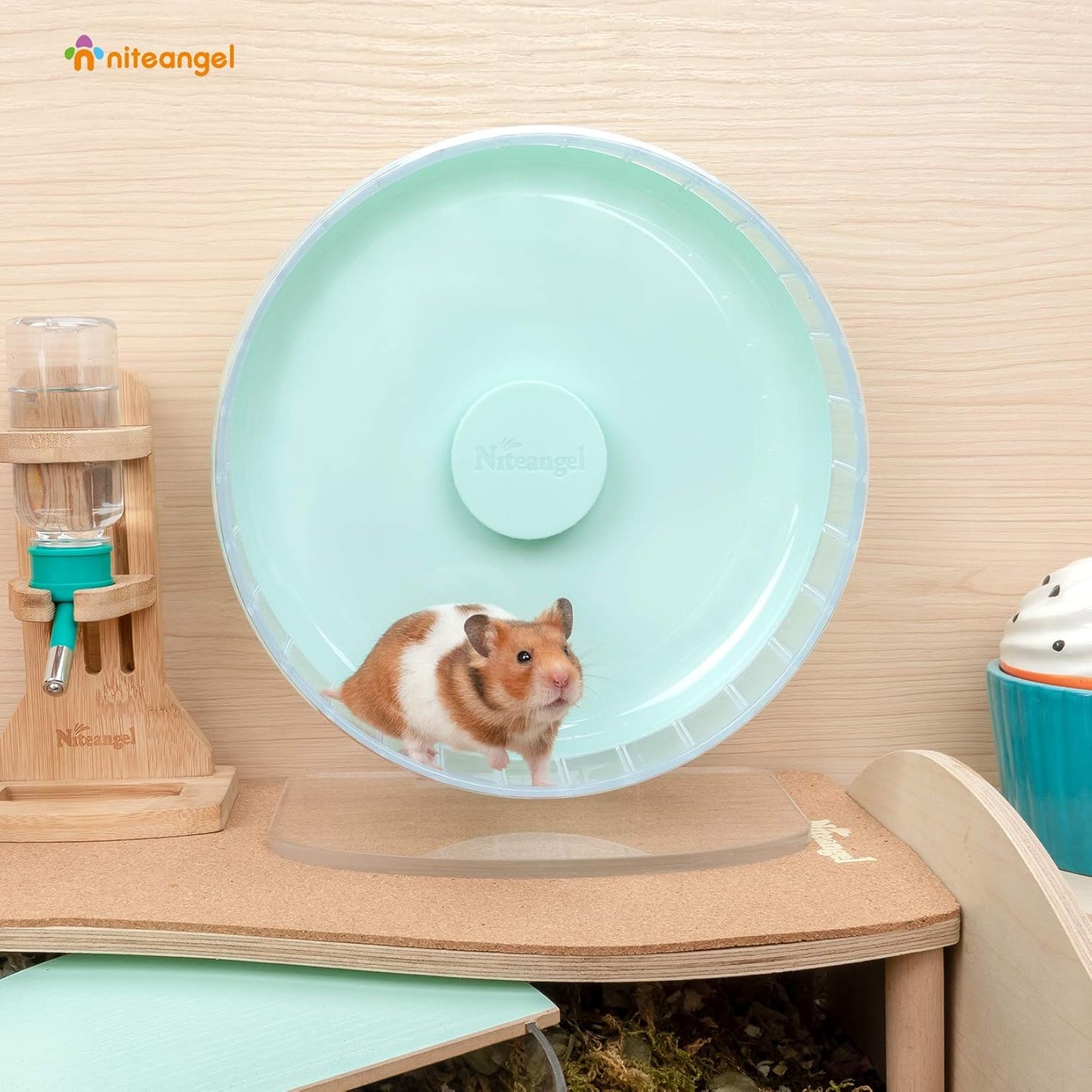 Niteangel Super-Silent Hamster Exercise Wheels: - Quiet Spinner Hamster Running Wheels with Adjustable Stand for Hamsters Gerbils Mice Or Other Small Animals (M, Mint Green)