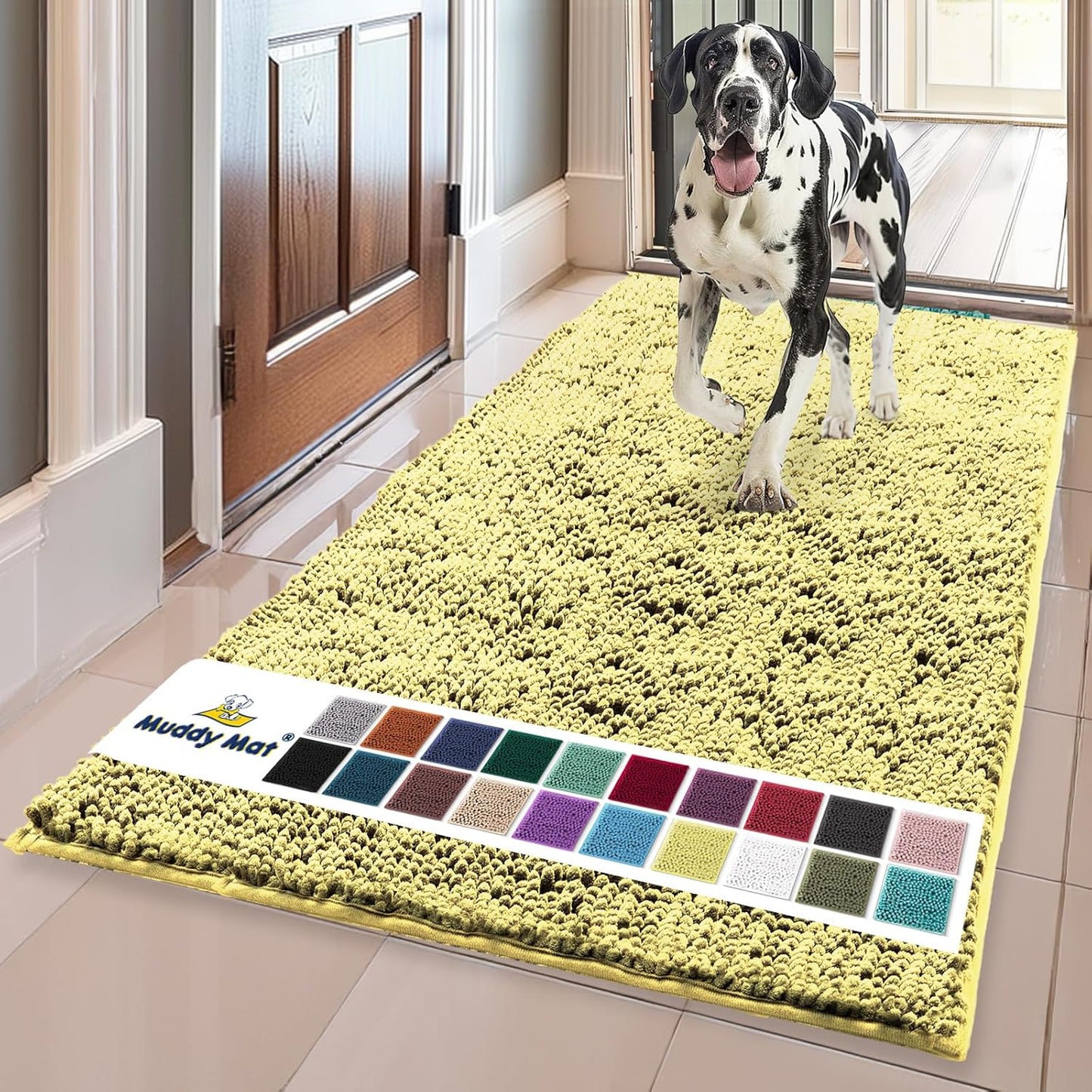 Muddy Mat® Original Dog Door Mat for Muddy Paws, Super Absorbent Microfiber, Non-Slip Washable Pet Rug, Quick Dry Chenille Entryway Carpet, Machine Washable Indoor Outdoor mat, Yellow 35"x60"