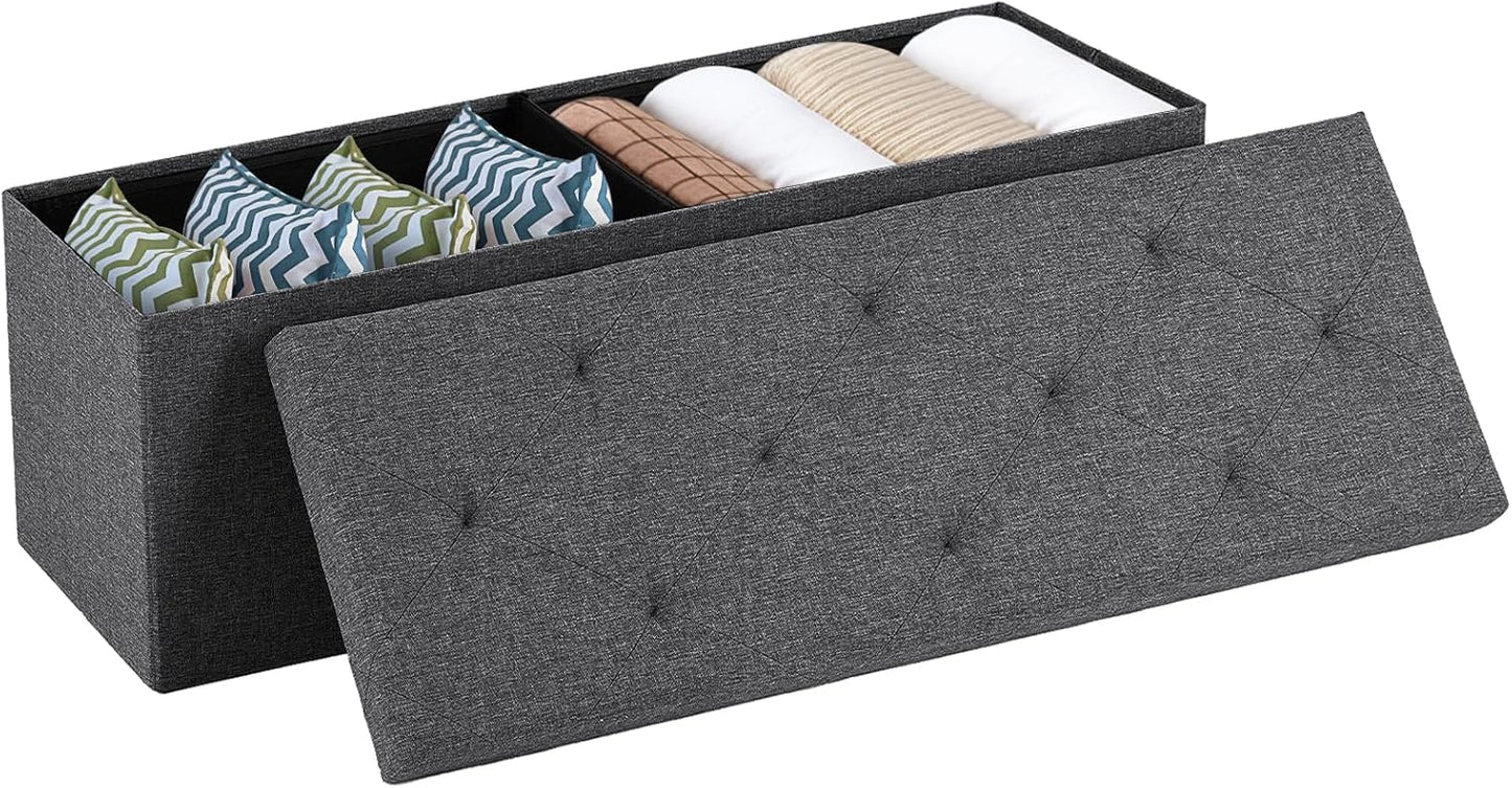 Sweetcrispy 43in Foldable Storage Ottoman, Storage Chest for Bedroom End of Bed, Large Ottoman Bench Foot Rest Stool with Padded Seat for Entryway Living Room, Support 660lbs 154L-Linen Cloth Grey