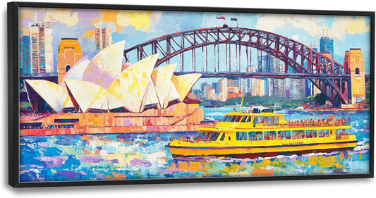Extra Large Sydney Opera House Framed Wall Art for Living Room,Oversized Abstract Harbour Bridge Cityscape Pictures Wall Decor,Canvas Print Painting Modern Artwork Bedroom Office Bathroom 60L" x 30W"