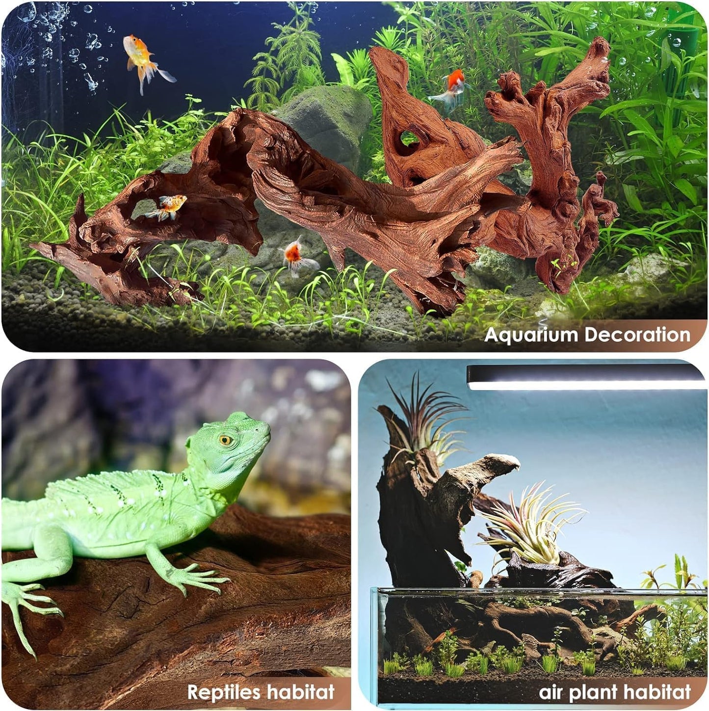 Natural Small Aquarium Driftwood for Fish Tanks & Reptile Terrariums – Safe Fish Tank Decorations, Unique Twisted Branches 10-Piece 2-4 Inch Low Tannin, Easy to Sink
