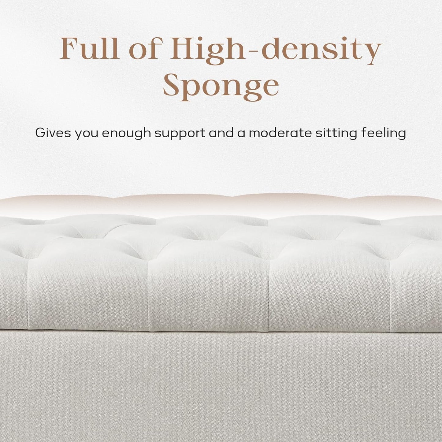 Ottoman with Storage, 48.8" Fabric Storage Ottoman Bench with Hinge, Bedroom Bench, Upholstered Benches with Seating for Living Room, Entryway (Beige)