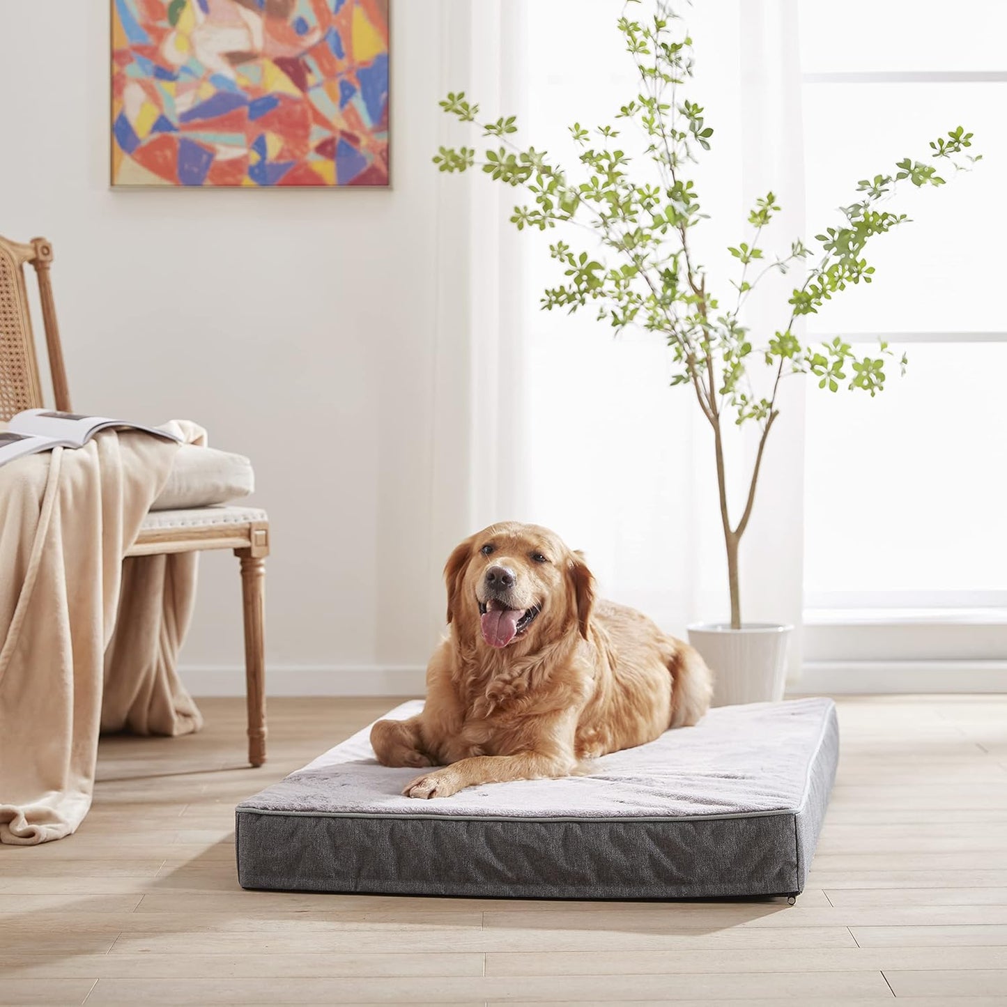 Orthopedic Memory Foam Dog Bed, Cooling Dog Beds Waterproof Pet Bed for Crate with Removable Washable Cover, L(35inch,65Lbs)