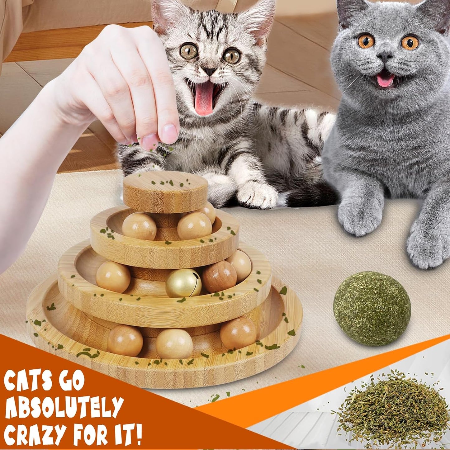 Cat Ball Track - 3-Level Cat Ball Tower with 9 Removable Balls for Interactive Play and Mental, Physical Exercise - Large Size