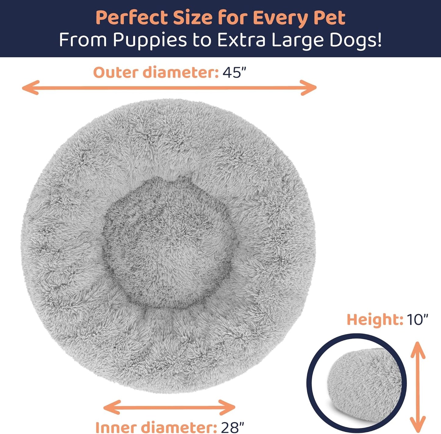 Donut Dog Bed - Premium Comfort for Anxiety Relief - Fluffy & Calming Design with Ultra-Plush Support | Cozy Round Dog Bed with Super Soft Circle Style (Size XL Grey)