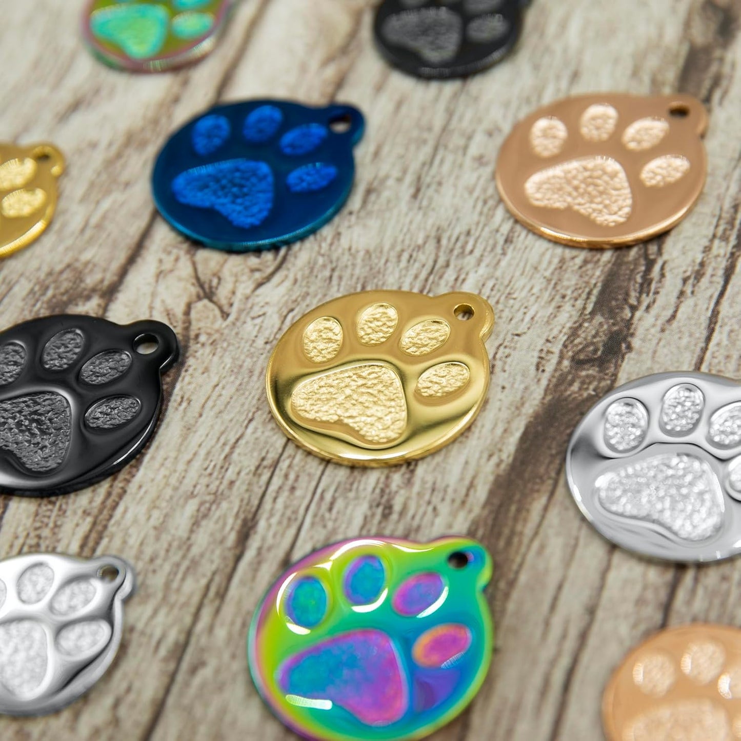 Engraved Pet Tag for Dogs and Cats - Personalized Front & Back up to 4 Lines of Text Custom Engraved ID, Round Paw Print Solid Plating Stainless Steel Black Small