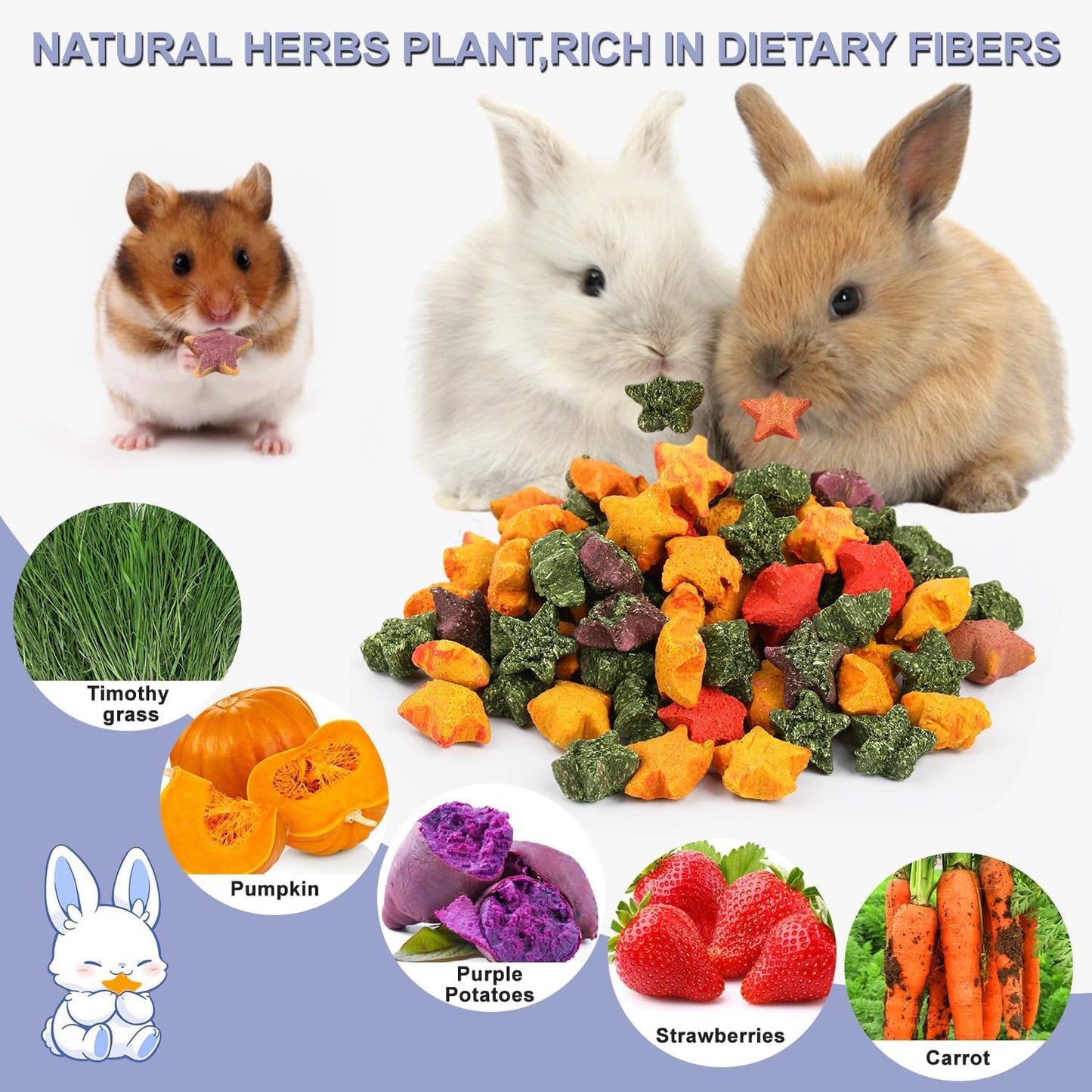 Rabbit Treats, Healthy Bunny Treats Natural Mini Star Shaped Snacks Treats for Pet Rabbits and Small Animals Molar Toys Guinea Pig Hamster Chinchilla Gerbil