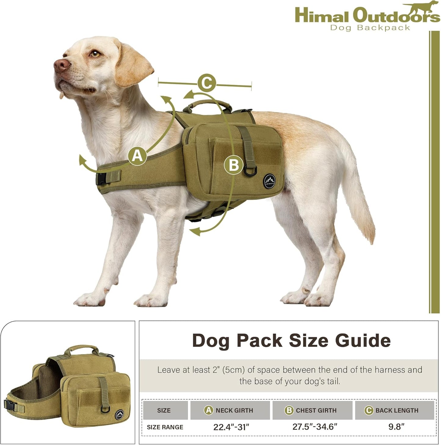 Himal Outdoors Dog Backpack & Saddle Bag, Tactical Hiking Backpack for Large Dogs with Side Pockets & Adjustable Strap