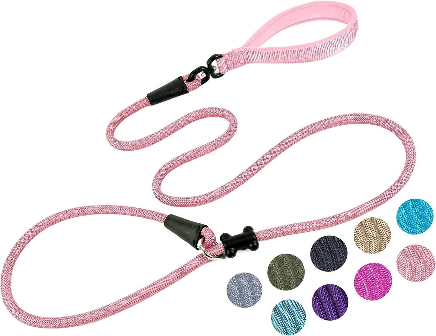 Slip Lead Dog Leash，Strong Nylon Rope Leash and Padded Handle,No Pull Outdoor Walking Training Lead for Small Medium Large Dogs(Pink, 1/2"×6ft)