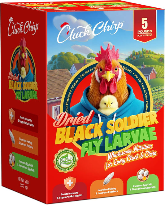Dried Black Soldier Fly Larvae, Non-GMO, Natural Chicken Treats & High-Protein Poultry Snacks for Backyard Chickens, Laying Hens & Ducks, 5 lb Box