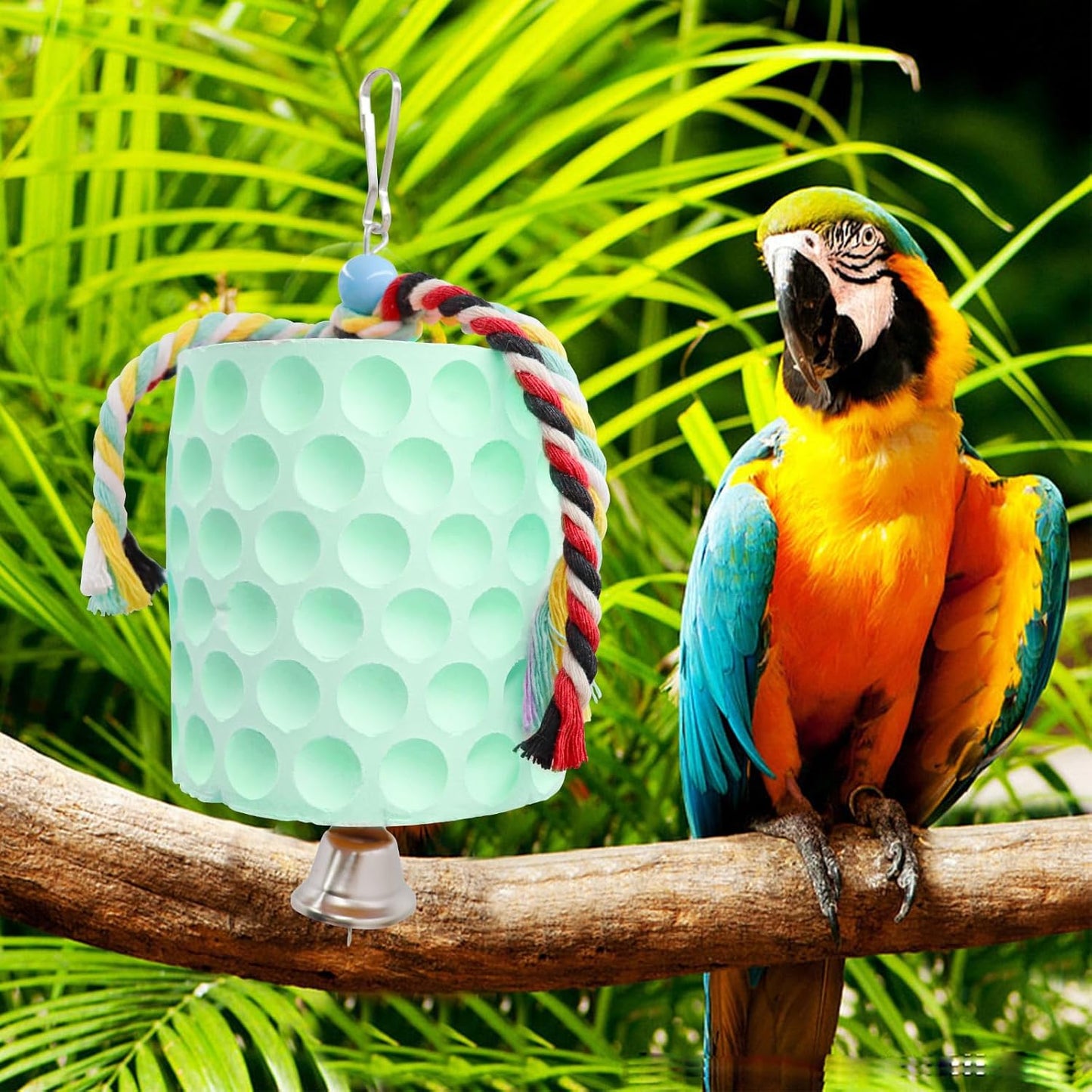 Oooct Extra Large Bird Chewing Toy, Parrot Beak Grinding Calcium Stone with Bells, Bird Cage Accessories, Cage Toys for Cockatiel Parakeet Parrot Budgies Rat Hamster Chinchilla Rabbit Bunny Green