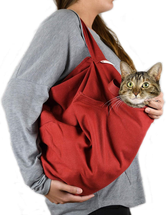 Cozy Comfort Carrier - Small Soft Red Cat Carrier and Cat Restraint Bag for Nail Trimming, Vet Visits, Medication Administration, Dental Care, and Travel