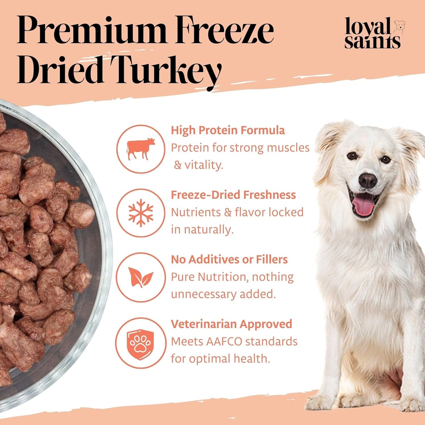 Freeze Dried Raw Dog Food - Premium Turkey and Salmon Flavor with High Protein and Grain Free Dog Food for All Breeds and Picky Eaters - Versatile as Meal Topper, Snack, and Treats, 14 Oz