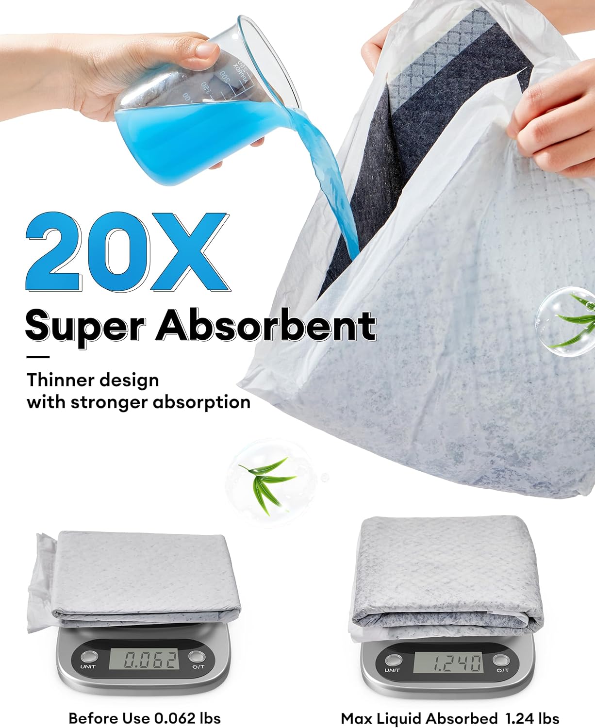 BUCATSTATE Disposable Guinea Pig Cage Liners 30 Count, Super Absorbent Guinea Pig Bedding, Bamboo Charcoal Odor Control Pee Pads for Rabbits, Ferrets and Birds (18''x24'')