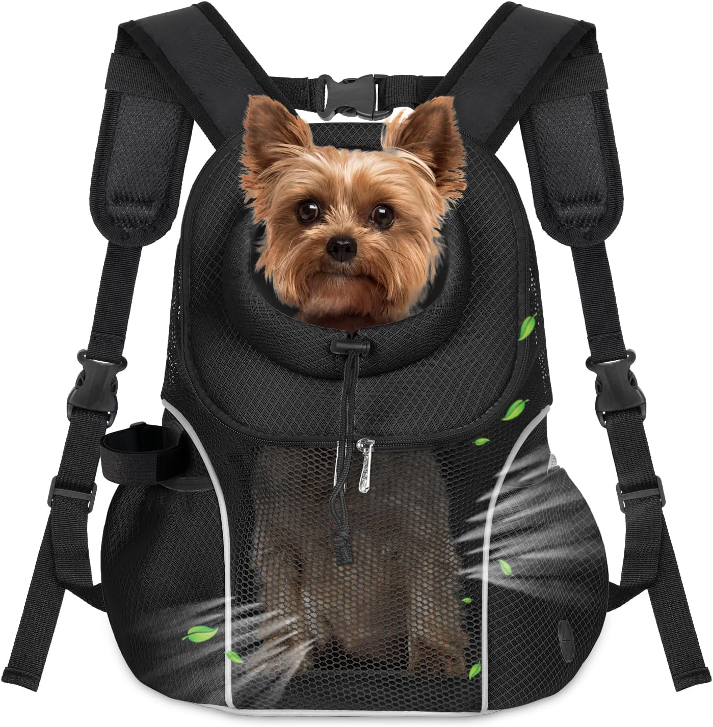 WOYYHO Pet Dog Carrier Backpack Small Dog Front Backpack Ventilated Mesh Dog Travel Back Pack with Safety Belt for Travel Hiking Cycling Outdoor Adventures (Size L: 10-14 lbs, Black)