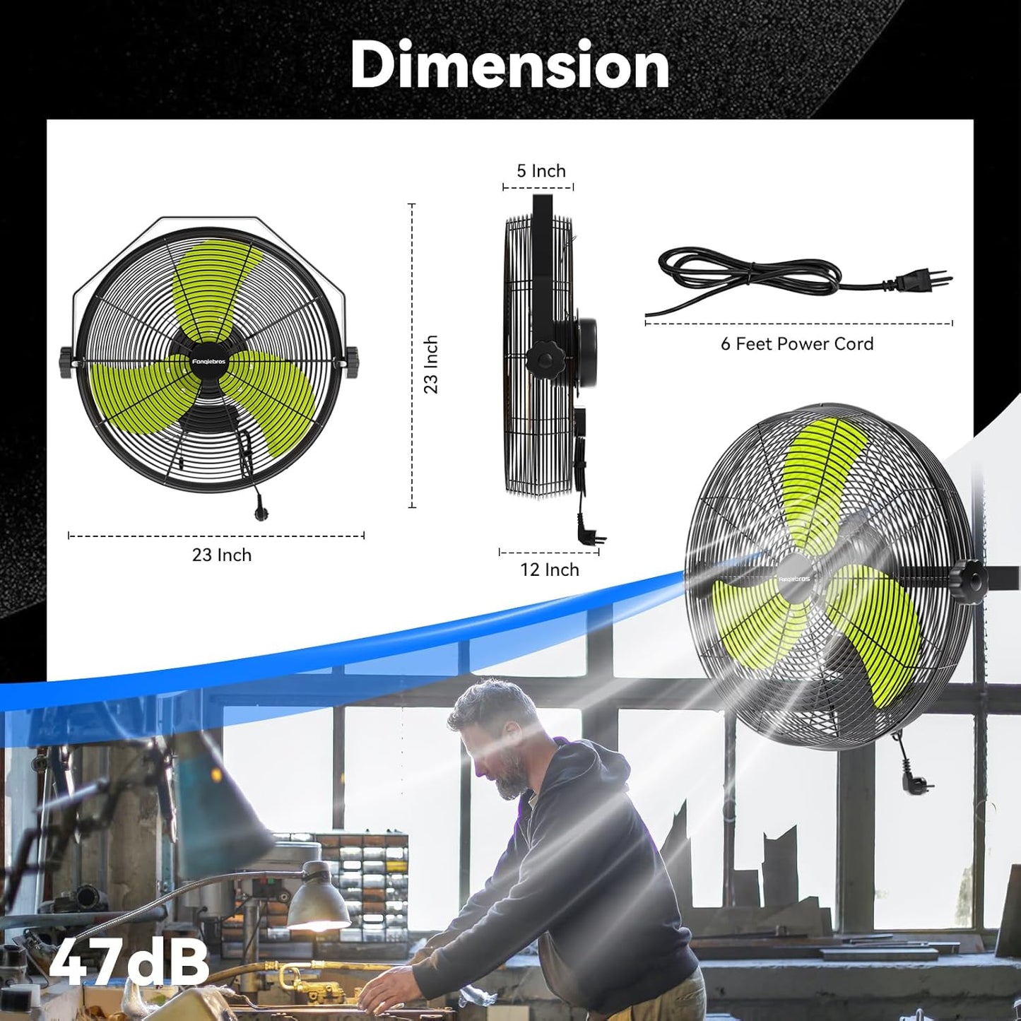 4580 CFM 18 inch High Velocity Wall Mounted Fan, 3-Speed Metal Fan with Sealed Motor, 360 Degree Tliting Heavy Duty Wall Fan for Patio, Barn, Garage, and Gazebo - UL listed