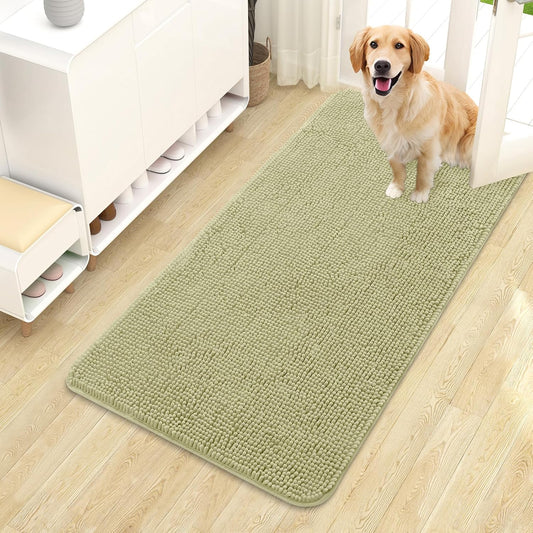 OLANLY Dog Door Mat for Muddy Paws 44x24, Absorbs Moisture and Dirt, Absorbent Non-Slip Washable Doormat, Quick Dry Chenille Mud Mat for Dogs, Entry Indoor Entryway Carpet for Inside Floor, Vanilla