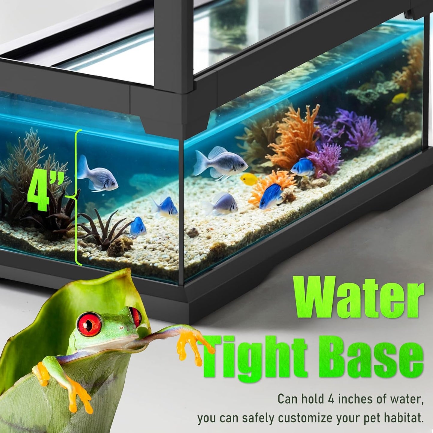 12’’x 12’’x 18’’ Reptile Terrarium with Full View Tempered Glass, 10 Gallon Reptile Habitat Comes with Mesh Top Vent, Suitable for Small Reptiles Such as Gecko, Snake, Frog and Mantis