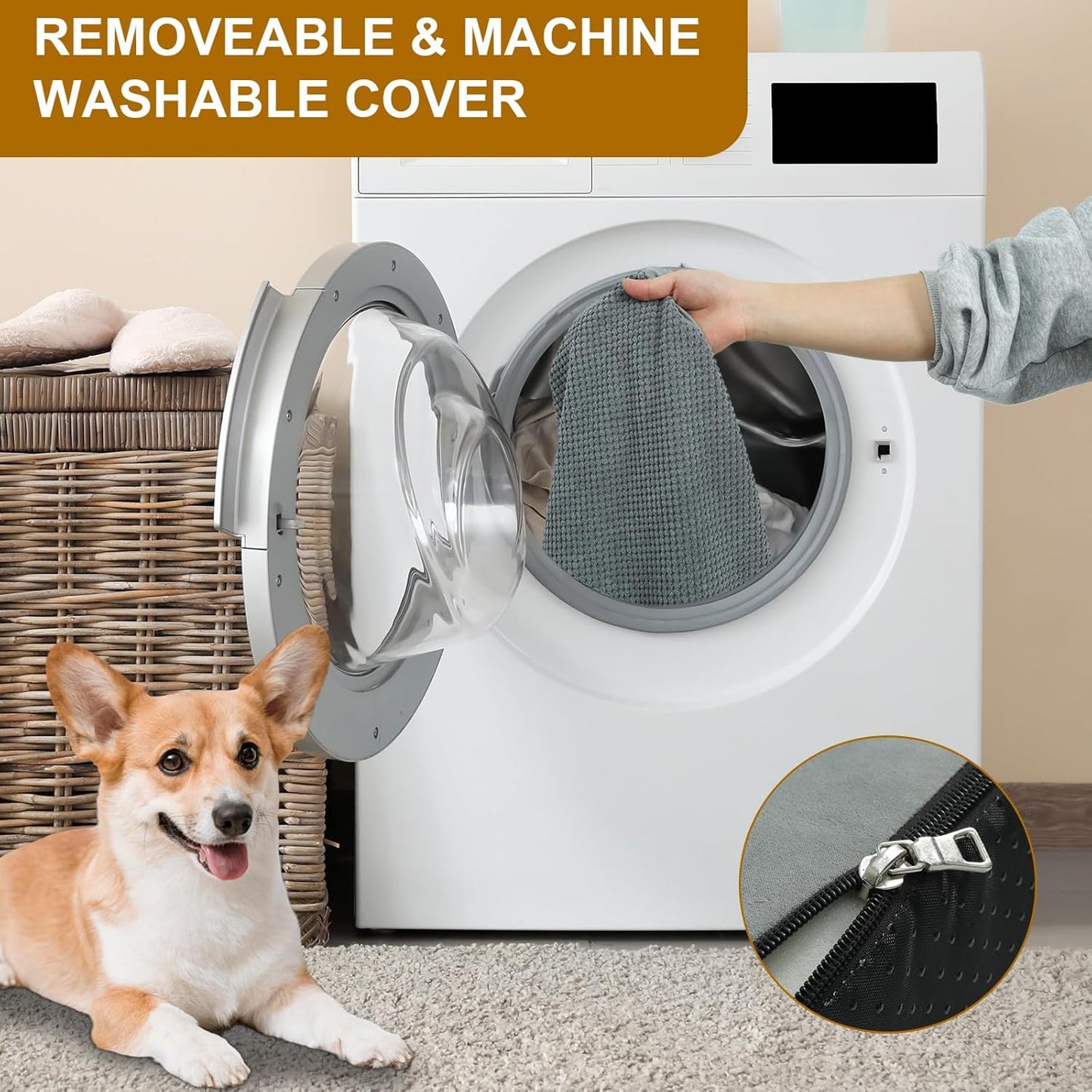 Dog Stairs for Small Dogs 19.7" H, 4-Step Dog Steps for High Bed, High-Density Foam Curved Pet Stairs with Non-Slip Removable Washable Cover to Get on Bed