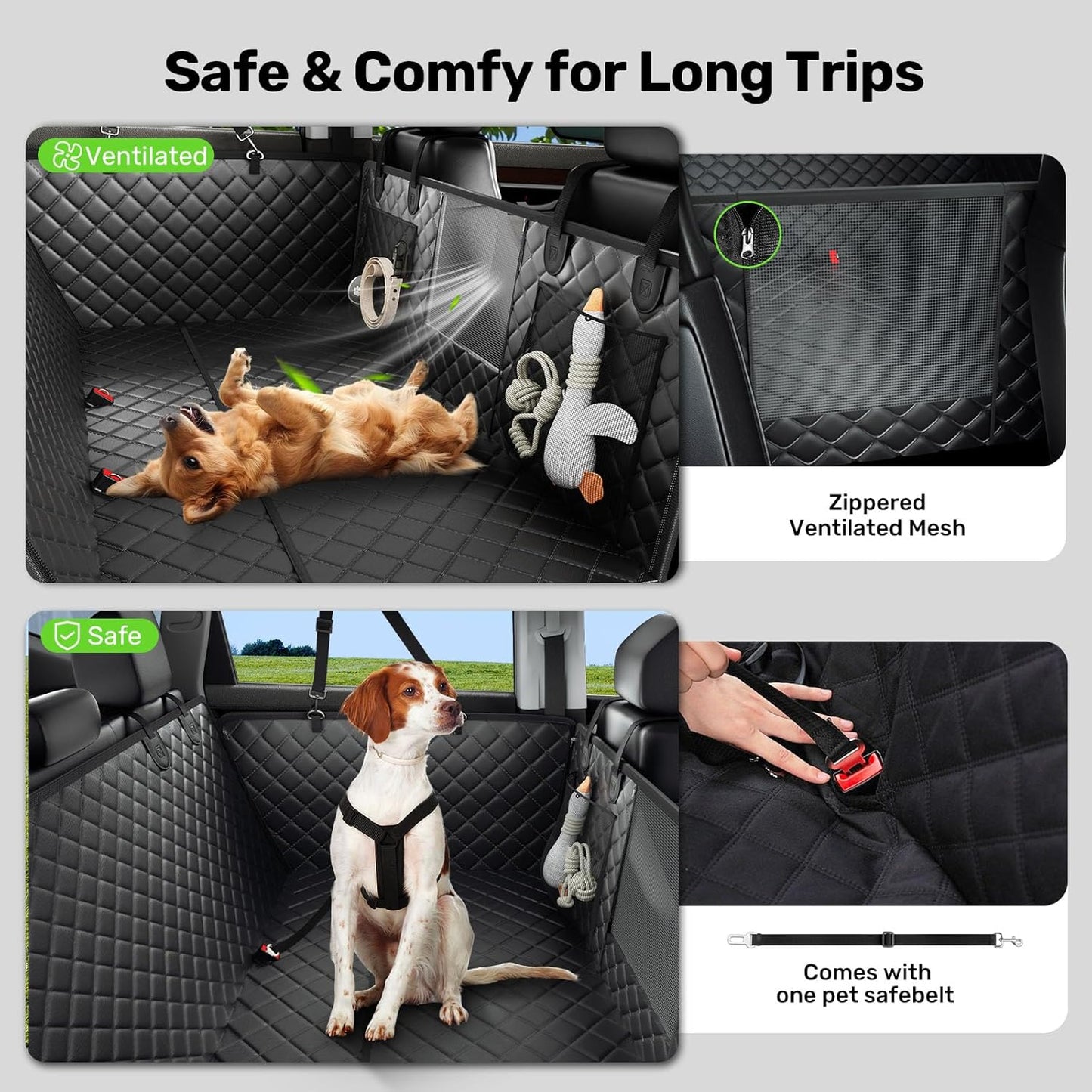 Zanch 2025 Upgraded Dog Car Seat Cover, 400 lbs Heavy Duty Hard Bottom, Waterproof & Anti-Scratch Back Seat Protector, Nonslip Pet Hammock Extender for Cars, SUV, Trucks, Standard-Black