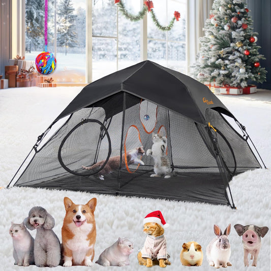 Outdoor Cat Play Tent for Indoors and Outdoors (X- Large Portable Pet House, Outdoor Cat Enclosure for Cats, Rabbits and Small Animals Easy to Connect with Run Tunnels, Cubes (Patented)