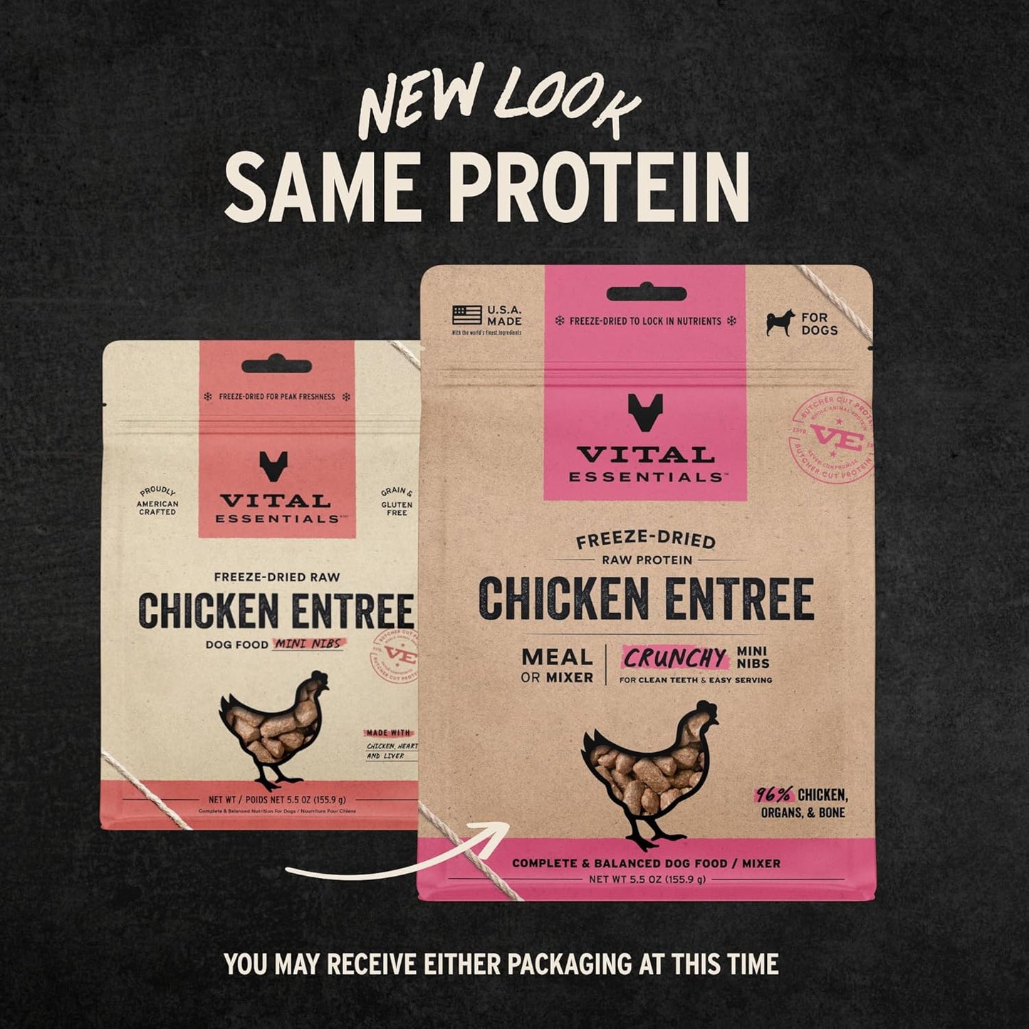 Vital Essentials Freeze-Dried Raw Chicken Meal or Mixer Dog Food Crunchy Mini Nibs, 5.5 oz