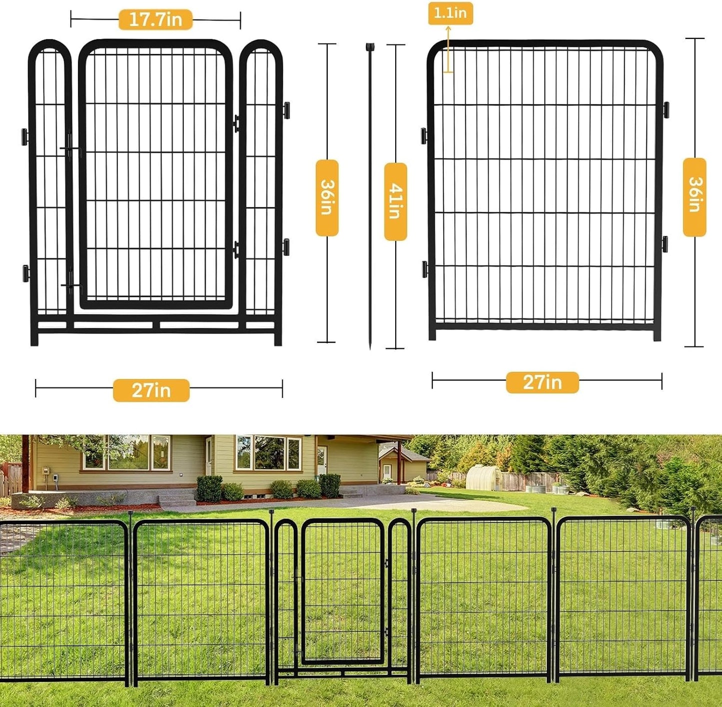 Garden Fencing 36 Inch High, 4 Panels Total 8.9 Ft(L) Dog Fencing Outdoor for Yard, 4 One-Sided Plate, No Door, Anti Dig Fence Barrier, Dog Pen, Rabbit Fence, Garden Fences and Borders