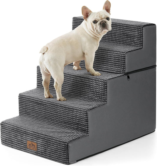 Dog Stairs for Small Dogs, 5 Tier Removable Wider Pet Stairs for Couch and Bed, 23.6" H Non-Slip Dog Steps for Puppies and Old Cats with Support Board, 29.5x19.7x23.6 inch, Dark Grey