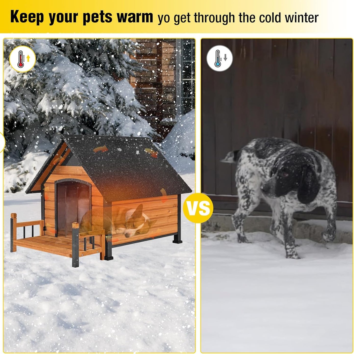 AIVITUVIN Outdoor Dog House with Anti-Chewing Iron Surround Insulated Liner Dog Kennel for Large Breed Dog Shelter Weatherproof (Brown 50.9" D x 37.4" W x 37.2" H)