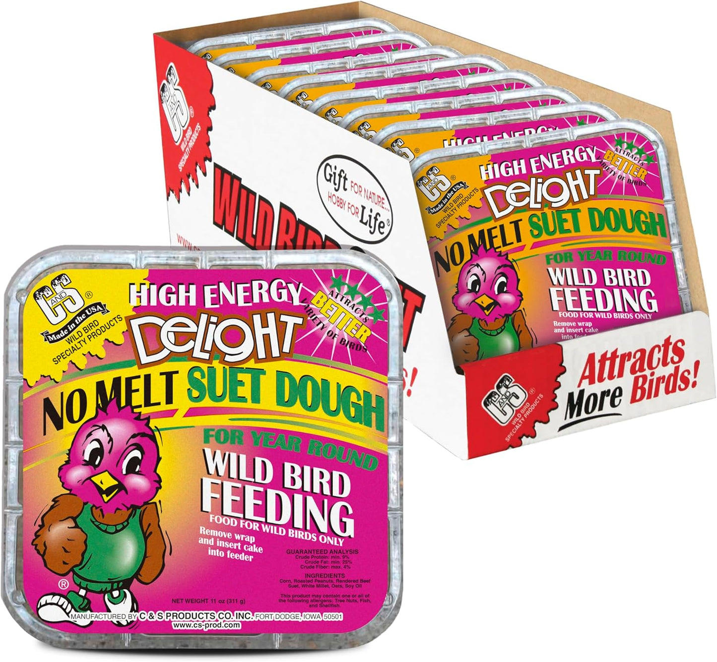 C&S High Energy Delight No Melt Suet Dough, Suet Cakes for Wild Birds, 11 Ounces, Pack of 8