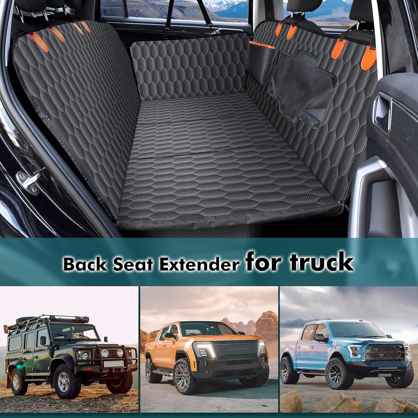 Back Seat Extender for Dogs-Supports 400lb,Hard Bottom Dog Car Seat Cover for Back Seat -Detachable,Scratch Proof Nonslip,Dog Hammock for Car,Truck with Anti-Slip Dispensing