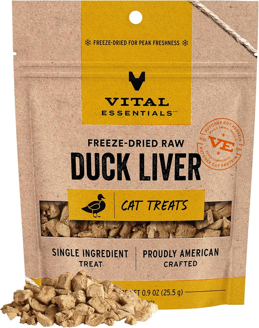 Vital Essentials Duck Liver Cat Treats, 0.9 oz | Freeze-Dried Raw | Single Ingredient | Grain Free, Gluten Free, Filler Free
